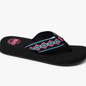 Reef Sandy Flip-Flop Sandals- Black Neon